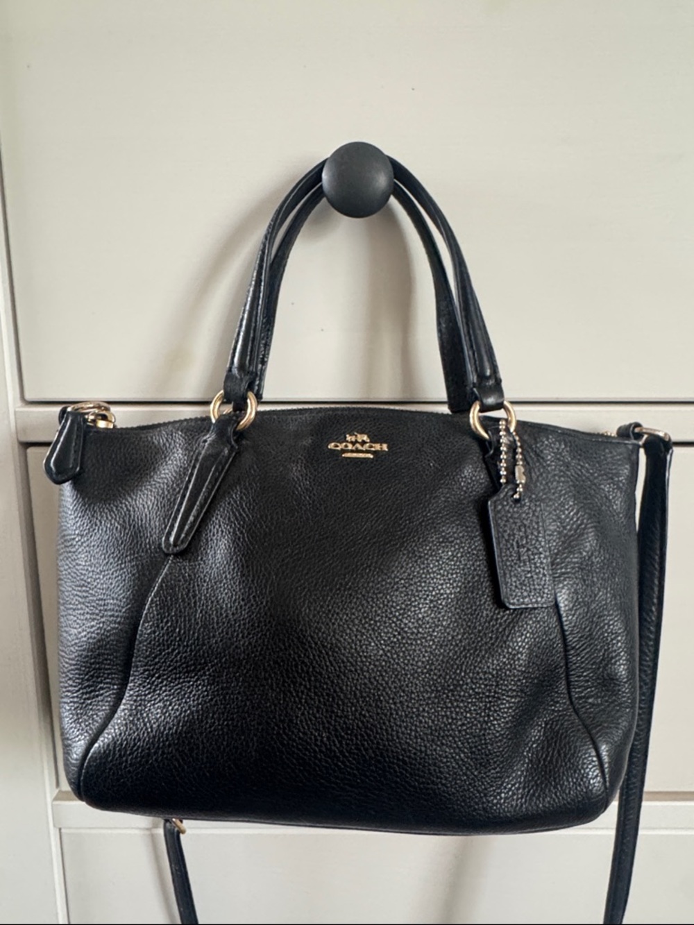 Coach Mini Kelsey Satchel 57563 in Black Pebbled Leather with Gold Hardware